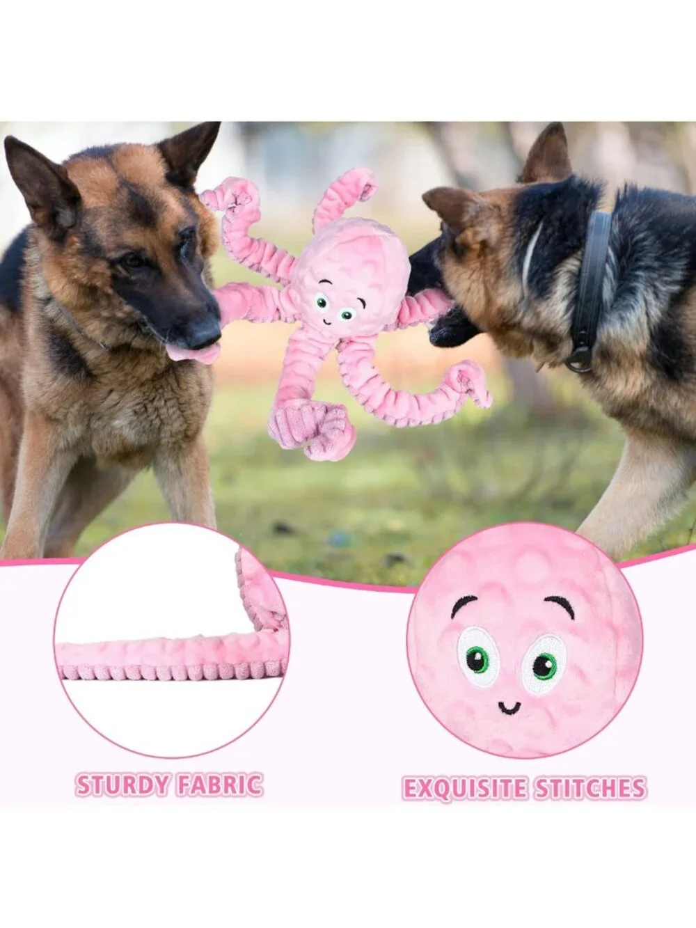 Tough Plush Octopus Dog Squeaky Toy - Large, Medium & Small Puppy Stuffed Animal